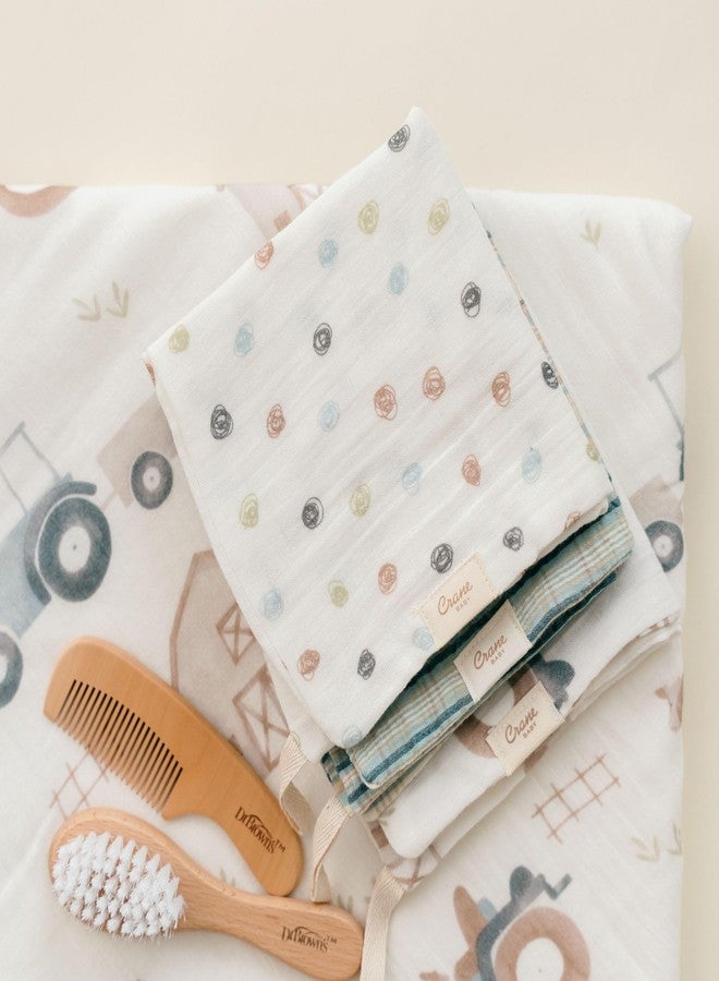 كرين طقم مناشف وأغطية رأس للأطفال من كرين، طقم مناشف وأغطية رأس للأطفال من تشارلي فارمهاوس بتصميم جرار، مستلزمات استحمام الأطفال، أغطية رأس للأطفال حديثي الولادة، منشفة موسلين للأطفال - Image 4